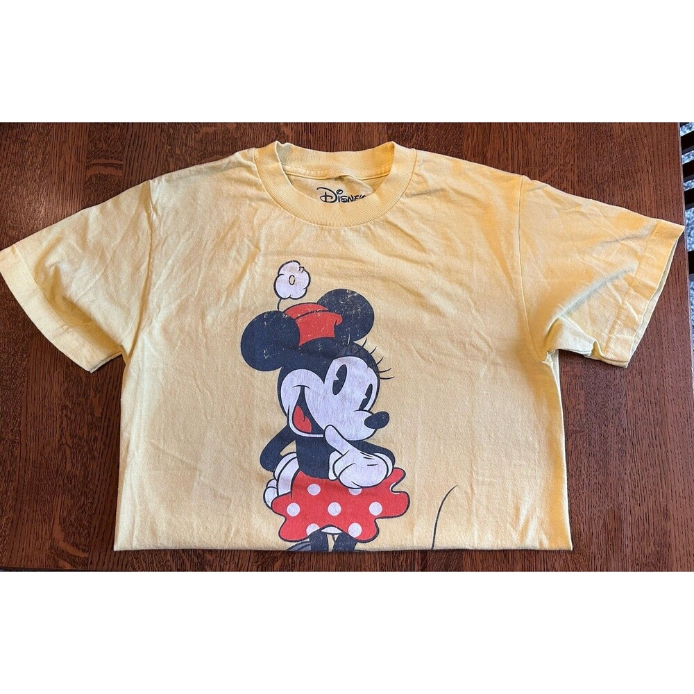 Disney Classic Retro 50s Minnie Mouse Flower In Hair Small Yellow T-Shirt